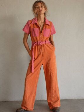 Nissa New York Color Block Short sleeve Belt Tie Jumpsuit Womens Size X-small